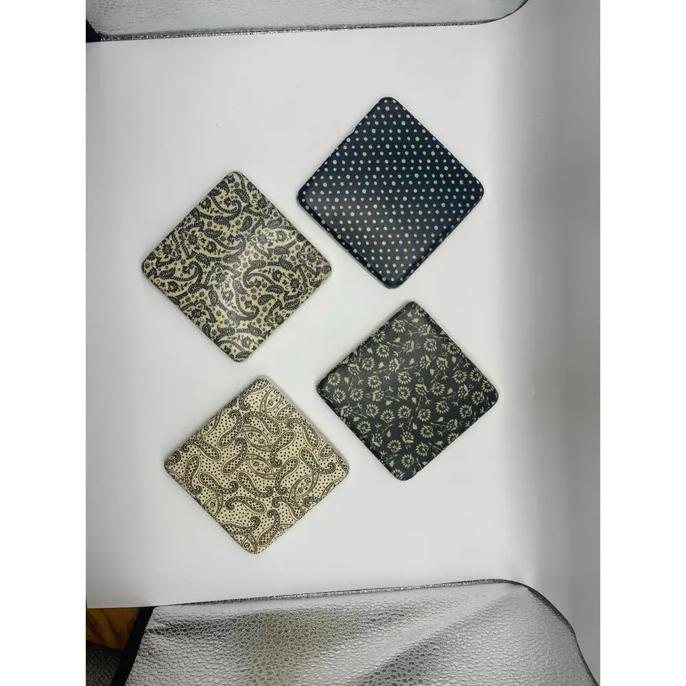 Black & Cream Decorative Tile Coasters Set of 4 | Farmhouse Cottage